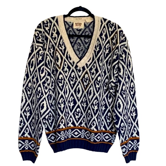 River Brand Arrow Hand Loomed V-Neck Sweater Sz M - Picture 1 of 7